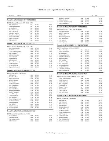 2007 Marin Swim League All-Star Meet Boys Results 1 Page Event ...