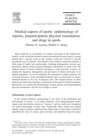 Medical aspects of sports: epidemiology of injuries, preparticipation ...