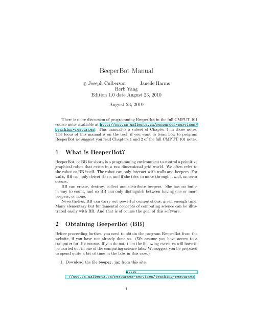 BeeperBot Manual - Department of Computing Science