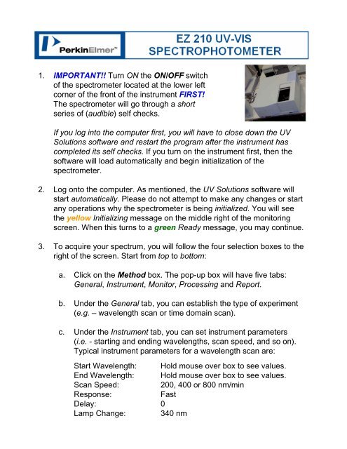 Perkin Elmer Quick Guide Sheet (PDF)