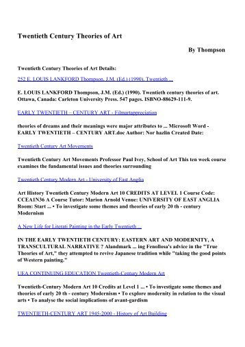 Download Twentieth Century Theories of Art pdf ebooks by Thompson