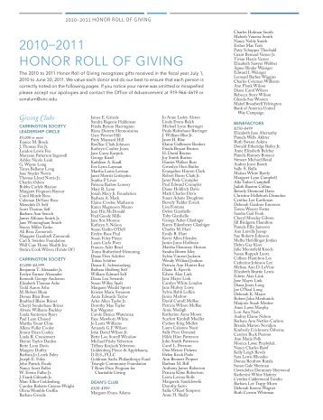 2010â2011 Honor roll of GivinG - School of Nursing