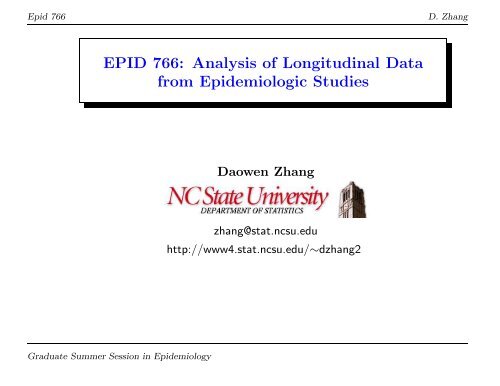 EPID 766: Analysis of Longitudinal Data from ... - NCSU Statistics