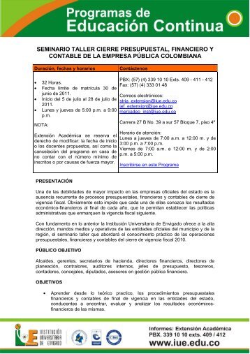 seminario taller cierre presupuestal financiero y contable de la ...