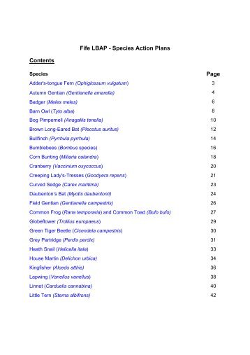 Fife LBAP - Species Action Plans Contents Page - Home Page