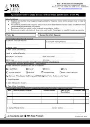 Dread disease / critical illness benefit form - Max Life Insurance