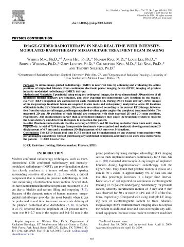 Image-Guided Radiotherapy in Near Real Time with Intensity ...