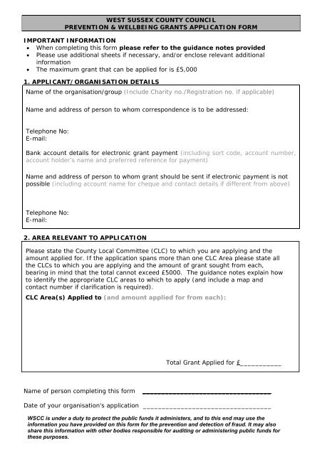 Revised Application Form West Sussex County Council