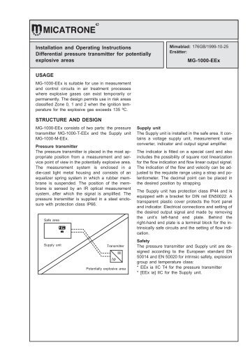 USAGE STRUCTURE AND DESIGN MG-1000-EEx ... - Micatrone