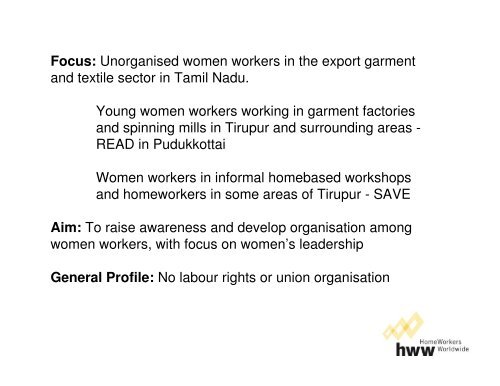 Women workers in the garment and textile sector in Tamil Nadu, India