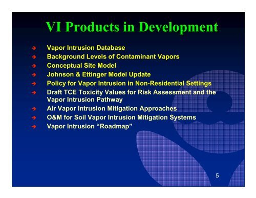 Vapor Intrusion Program Update HQ Perspective Vapor Intrusion ...