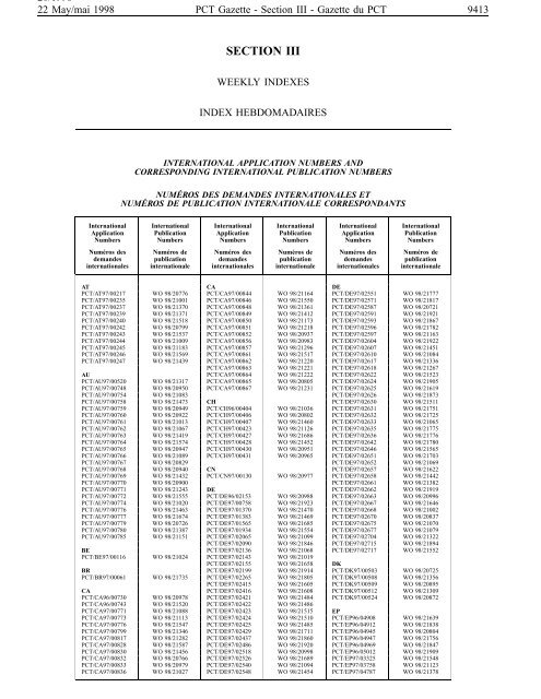 PCT/1998/20 : PCT Gazette, Weekly Issue No. 20, 1998 - WIPO