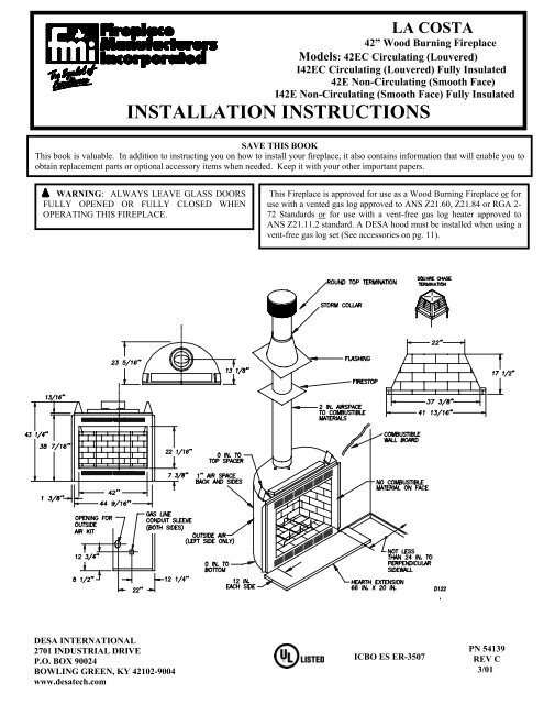 INSTALLATION INSTRUCTIONS - Desa