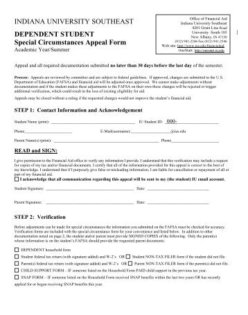 Special Circumstance Appeal Form - Indiana University Southeast