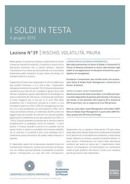 I Soldi in Testa - Lezione n° 39 - Swiss & Global