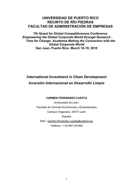 Abstract - Quest for Global Competitiveness - Universidad de Puerto ...