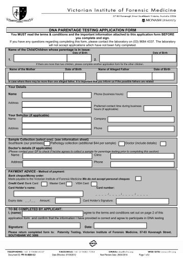 DNA Paternity Testing Application Form - Victorian Institute of ...