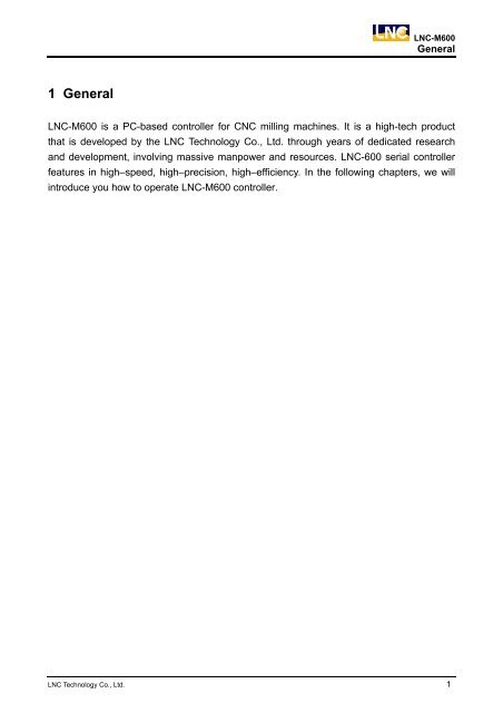 LNC-M600 Leading Numerical Controller Operator's Manual