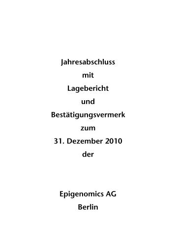 Jahresabschluss mit Lagebericht und ... - Epigenomics AG