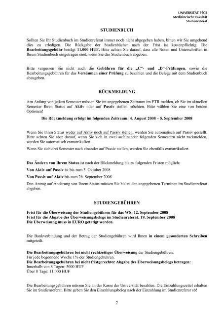 Informationen zum Semesterbeginn WS 2008/2009