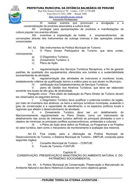 Lei Complementar n°100/07 - Plano Diretor - Prefeitura de Peruíbe