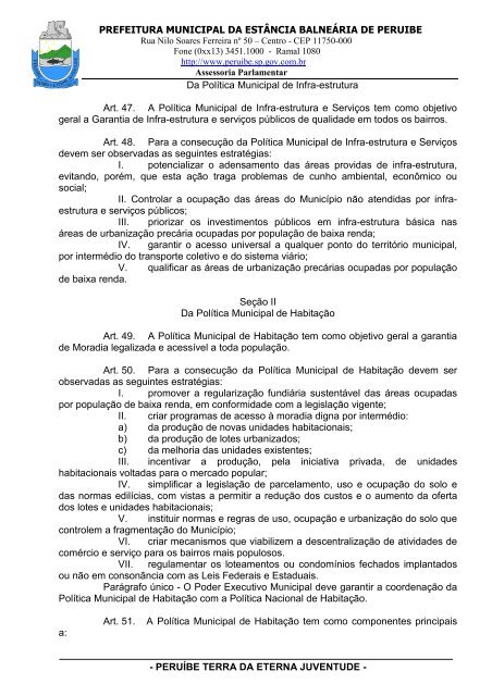 Lei Complementar n°100/07 - Plano Diretor - Prefeitura de Peruíbe