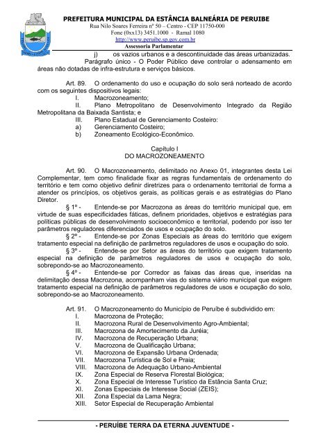 Lei Complementar n°100/07 - Plano Diretor - Prefeitura de Peruíbe