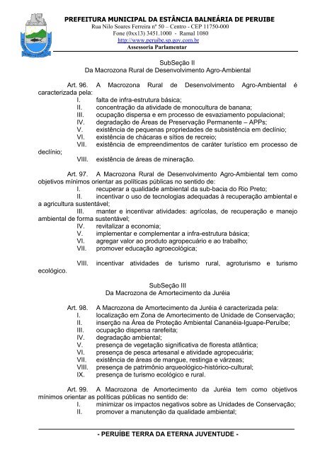 Lei Complementar n°100/07 - Plano Diretor - Prefeitura de Peruíbe