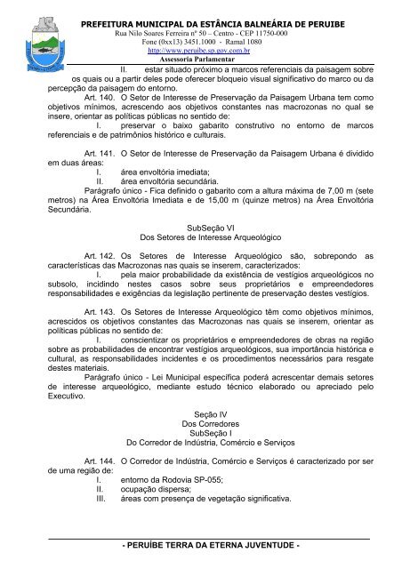 Lei Complementar n°100/07 - Plano Diretor - Prefeitura de Peruíbe