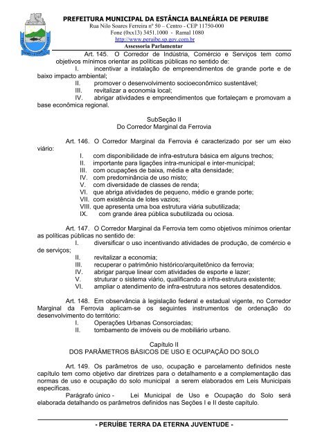 Lei Complementar n°100/07 - Plano Diretor - Prefeitura de Peruíbe