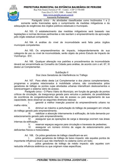 Lei Complementar n°100/07 - Plano Diretor - Prefeitura de Peruíbe