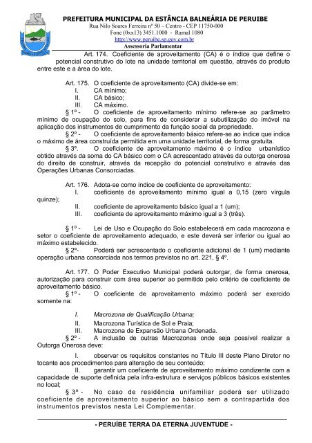 Lei Complementar n°100/07 - Plano Diretor - Prefeitura de Peruíbe