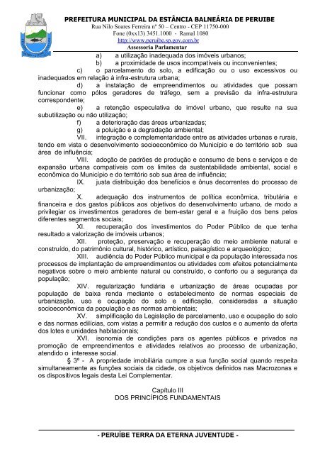 Lei Complementar n°100/07 - Plano Diretor - Prefeitura de Peruíbe