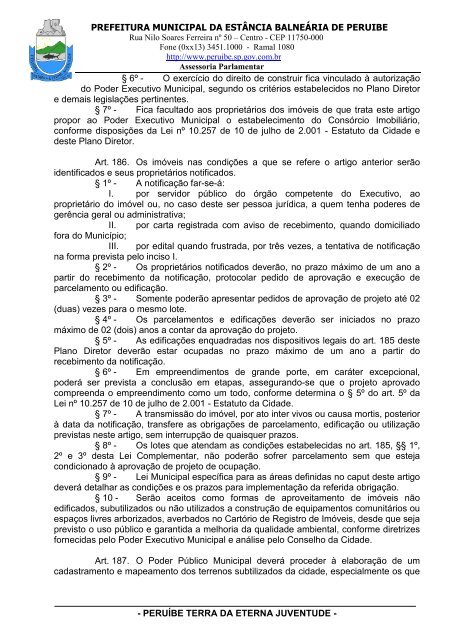 Lei Complementar n°100/07 - Plano Diretor - Prefeitura de Peruíbe