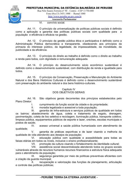 Lei Complementar n°100/07 - Plano Diretor - Prefeitura de Peruíbe