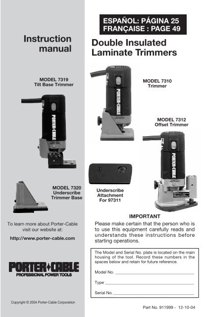 Instruction manual Double Insulated Laminate Trimmers