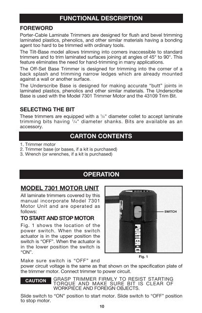 Instruction manual Double Insulated Laminate Trimmers