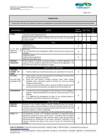 Demolition Checklist - Shire of Esperance