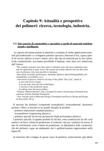 Capitolo 9: AttualitÃ  e prospettive dei polimeri ... - ezio martuscelli