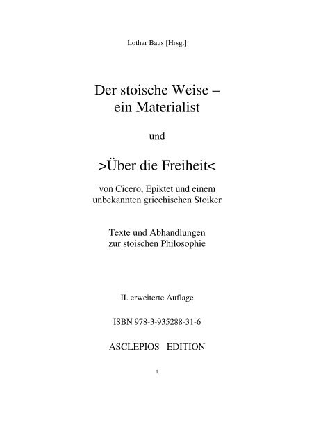 Der stoische Weise – ein Materialist - Asclepios Edition Lothar Baus