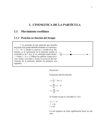 1. CINEMÃTICA DE LA PARTÃCULA 1.1 Movimiento rectilÃ­neo