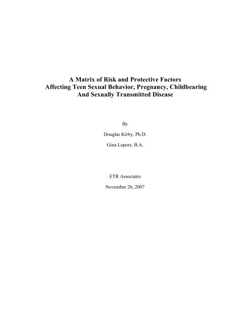 A Matrix of Risk and Protective Factors Affecting ... - ETR Associates