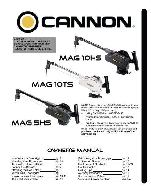Mag 5 and 10 HS Manual - Cannon Downriggers