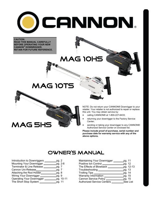 Mag 5 And 10 HS Manual - Cannon Downriggers