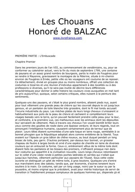 Les Chouans Honoré de BALZAC - livrefrance.com