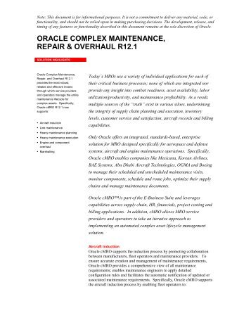 Oracle Complex Maintenance, Repair and Overhaul R12.1