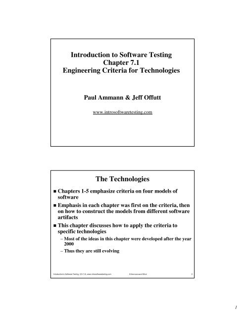 Introduction to Software Testing Chapter 7.1 Engineering Criteria for ...