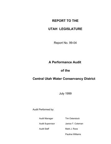 A Performance Audit of the Central Utah Water Conservancy District