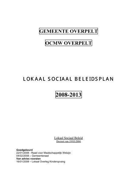 Overpelt - lokaal sociaal beleidsplan 2008-2014 - Vlaanderen.be