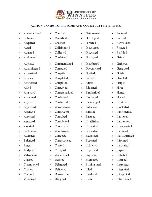 action words use cover letter